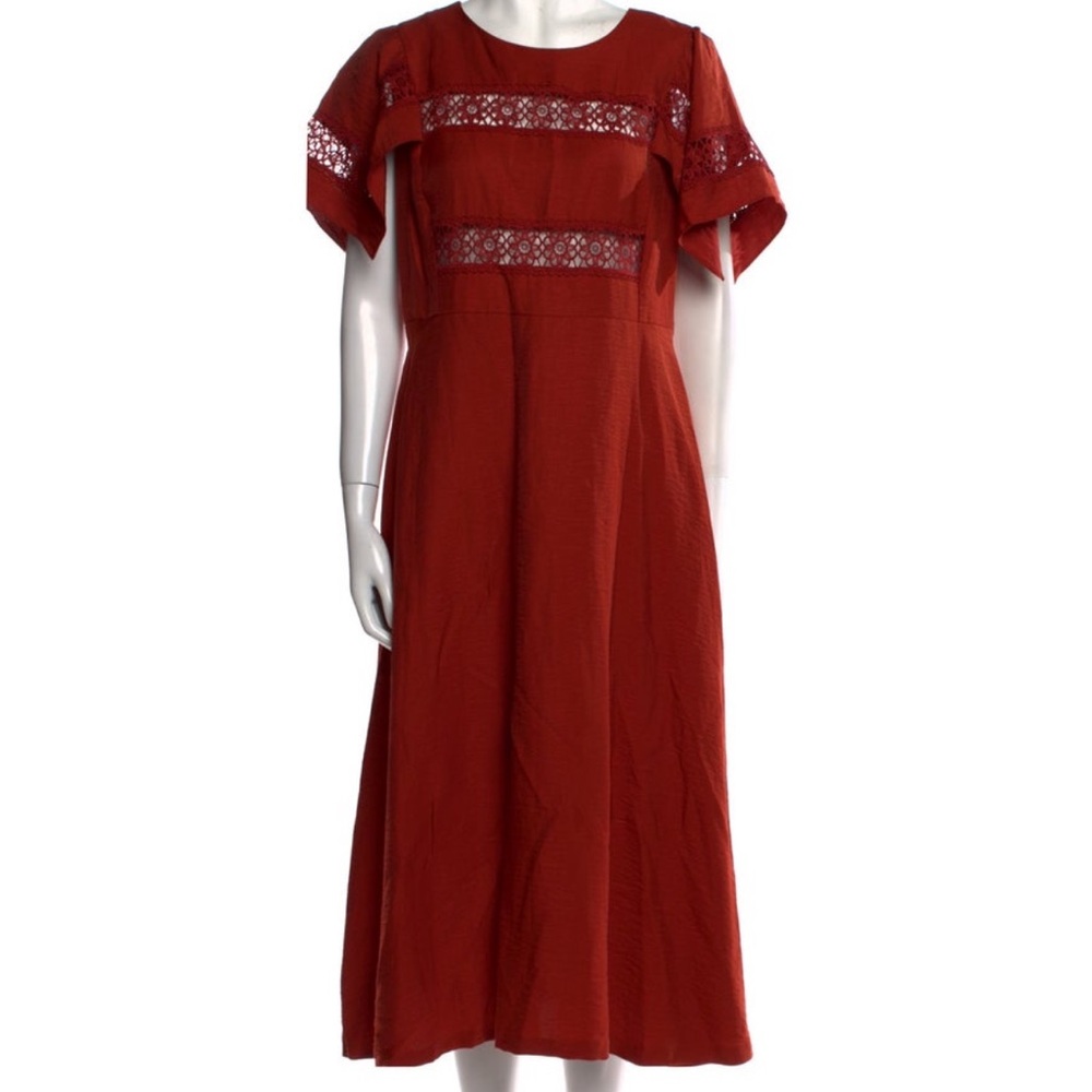 Sandro Rust Midi Dress with Lace Detail